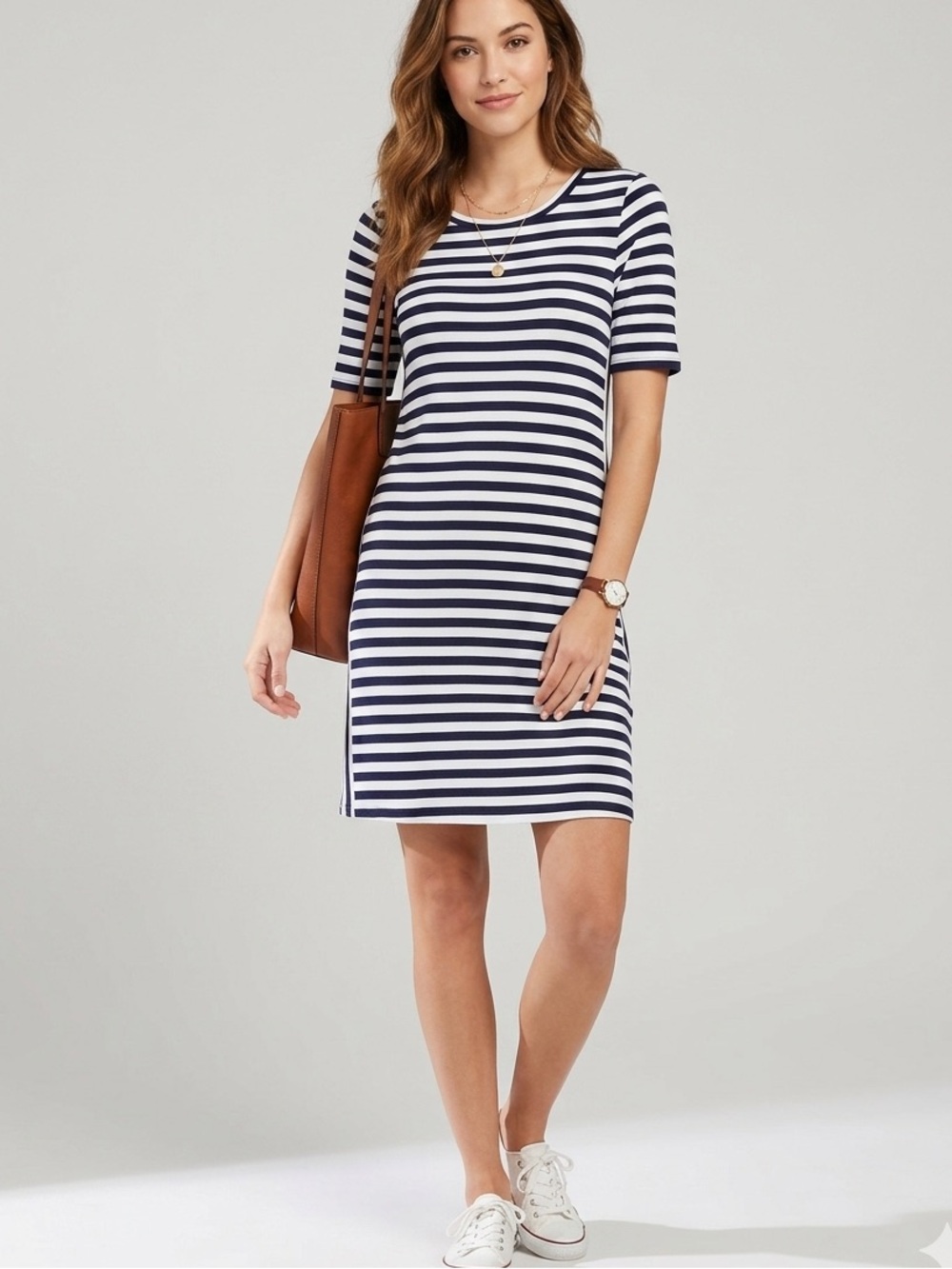 Loft Women’s Striped Jersey Knit T-shirt Dress Size XS Navy Blue White